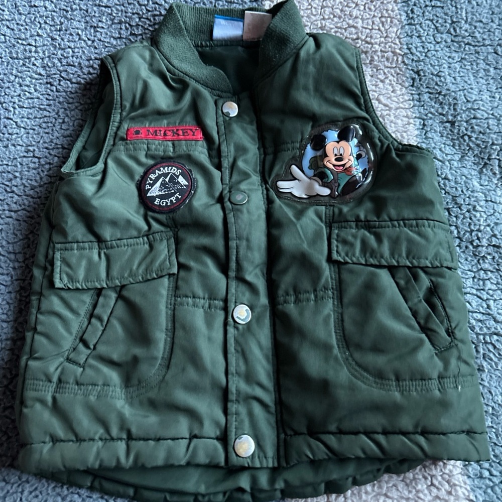Disney Mickey Mouse Toddler Puffer Vest Green 2T Snap Closure